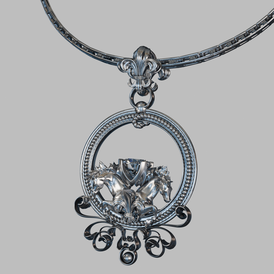 Front view of Immortal Pegasus — 925 sterling silver Pegasus pendant necklace in sculptural relief