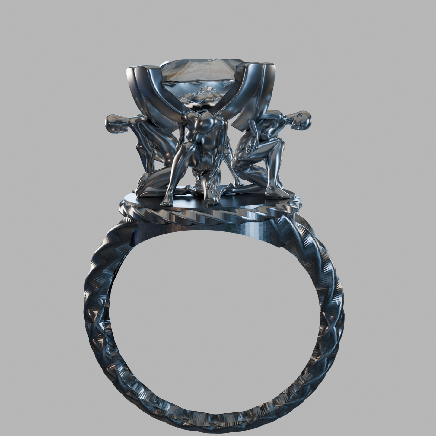 Angled view of sculptural sterling silver statement ring — Aurea Nova Jewelry