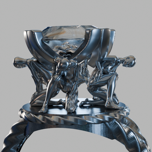 Side profile showing oxidized contrasts on sterling silver (925) nature-inspired ring