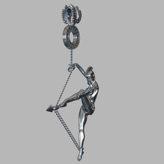 Side profile showing huntress with bow and oxidized contrasts (sterling silver 925)