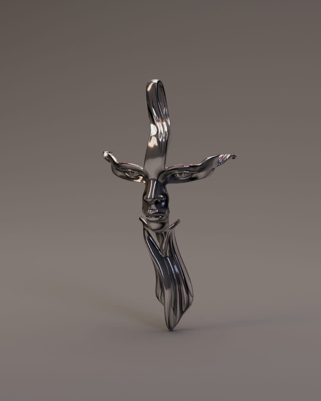 wearable art pendant with fragmented face and vertical form
