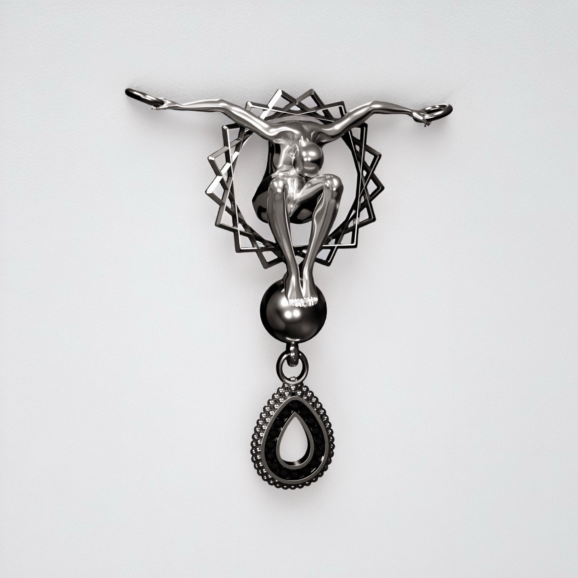 Astral Body Pendant in 925 sterling silver with layered celestial rays and moissanite accent