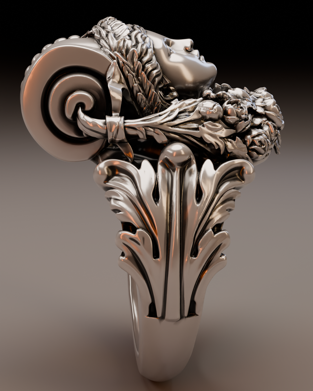 Caryatid Ring architectural jewelry in solid 925 sterling silver