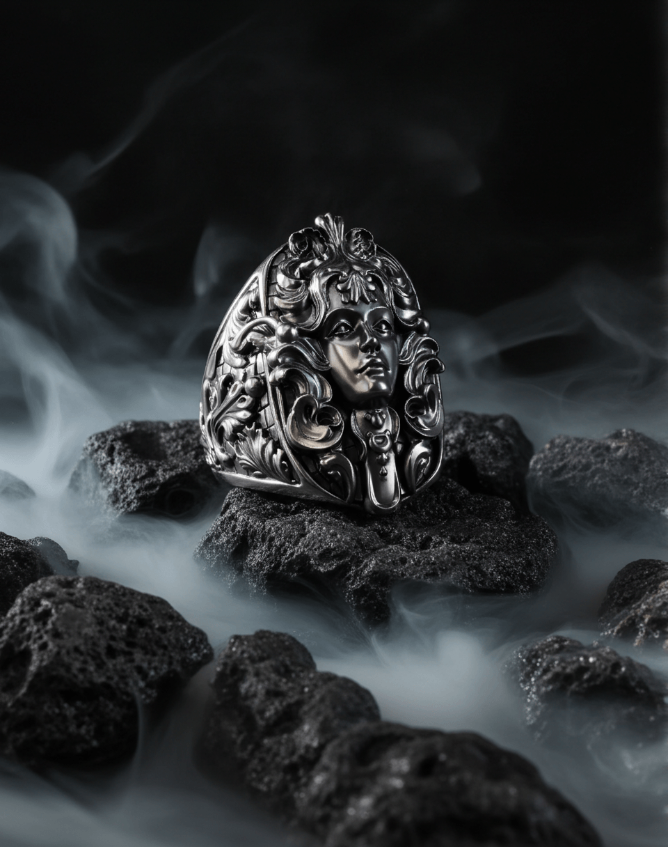 silver ring inspired by shadow and transformation