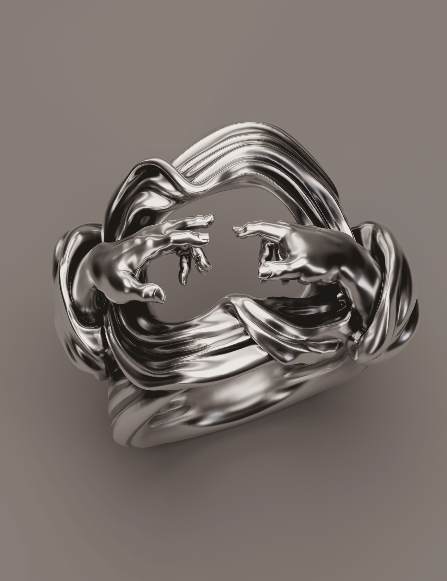 Origin of Form Ring – Sculptural Sterling Silver Hands Ring