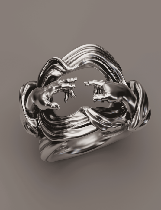 Origin of Form Ring – Sculptural Sterling Silver Hands Ring