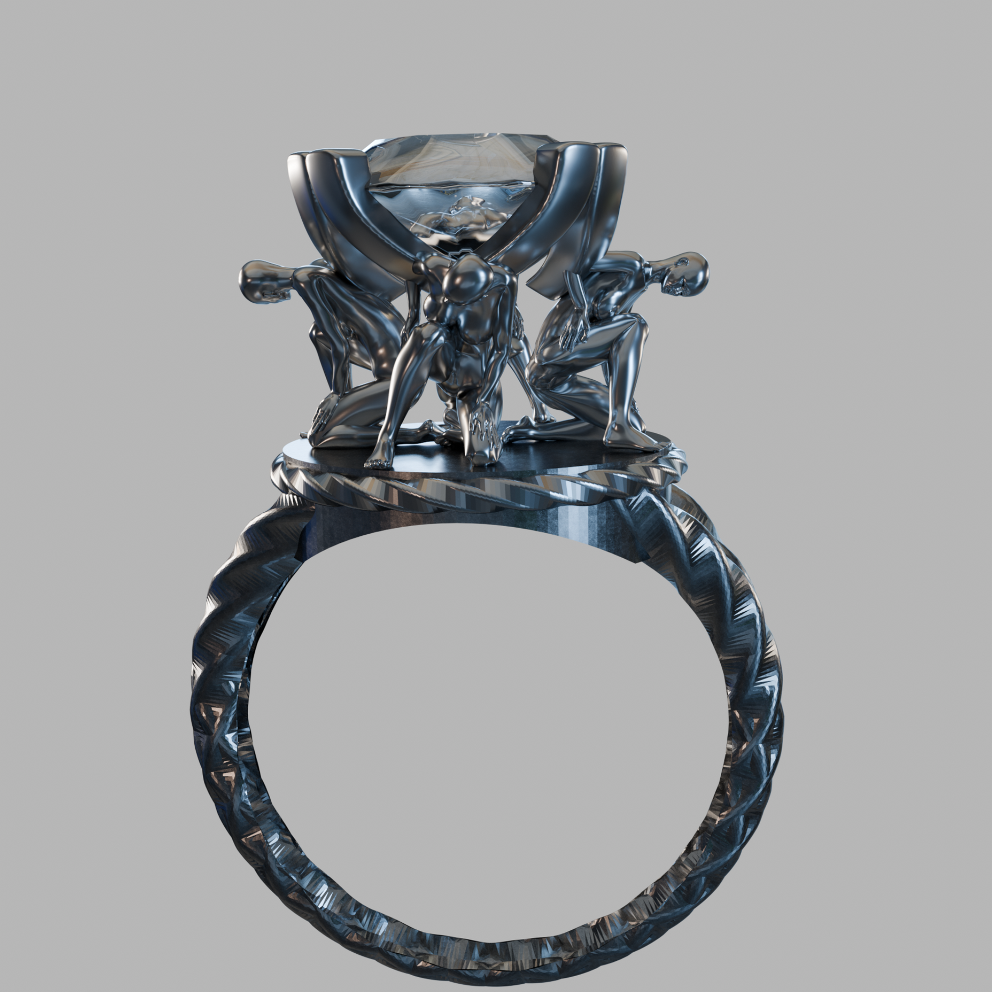 Angled view of sculptural sterling silver statement ring — Aurea Nova Jewelry