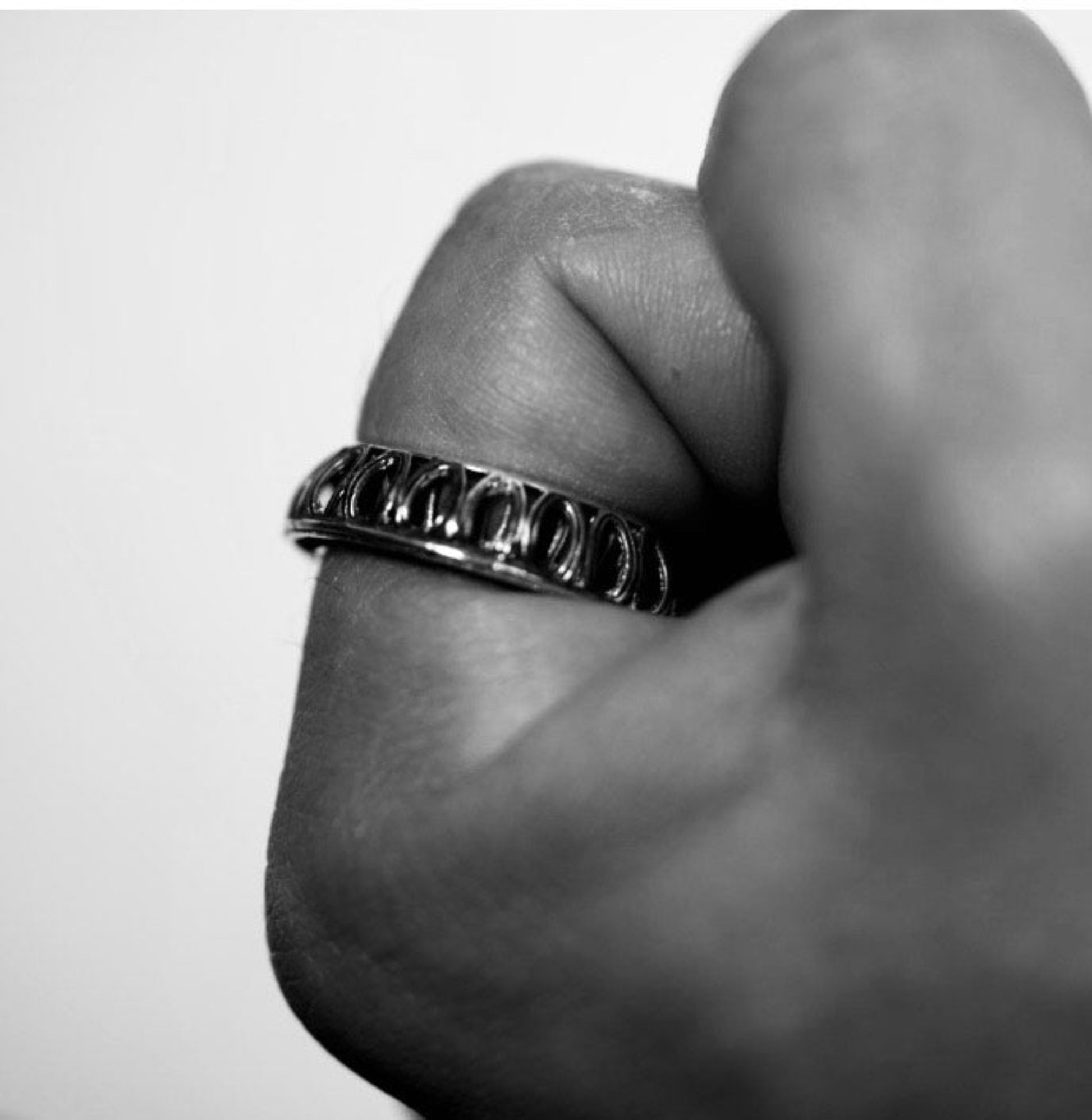 Angled view of sterling silver Ring of Solomon — Aurea Nova Jewelry