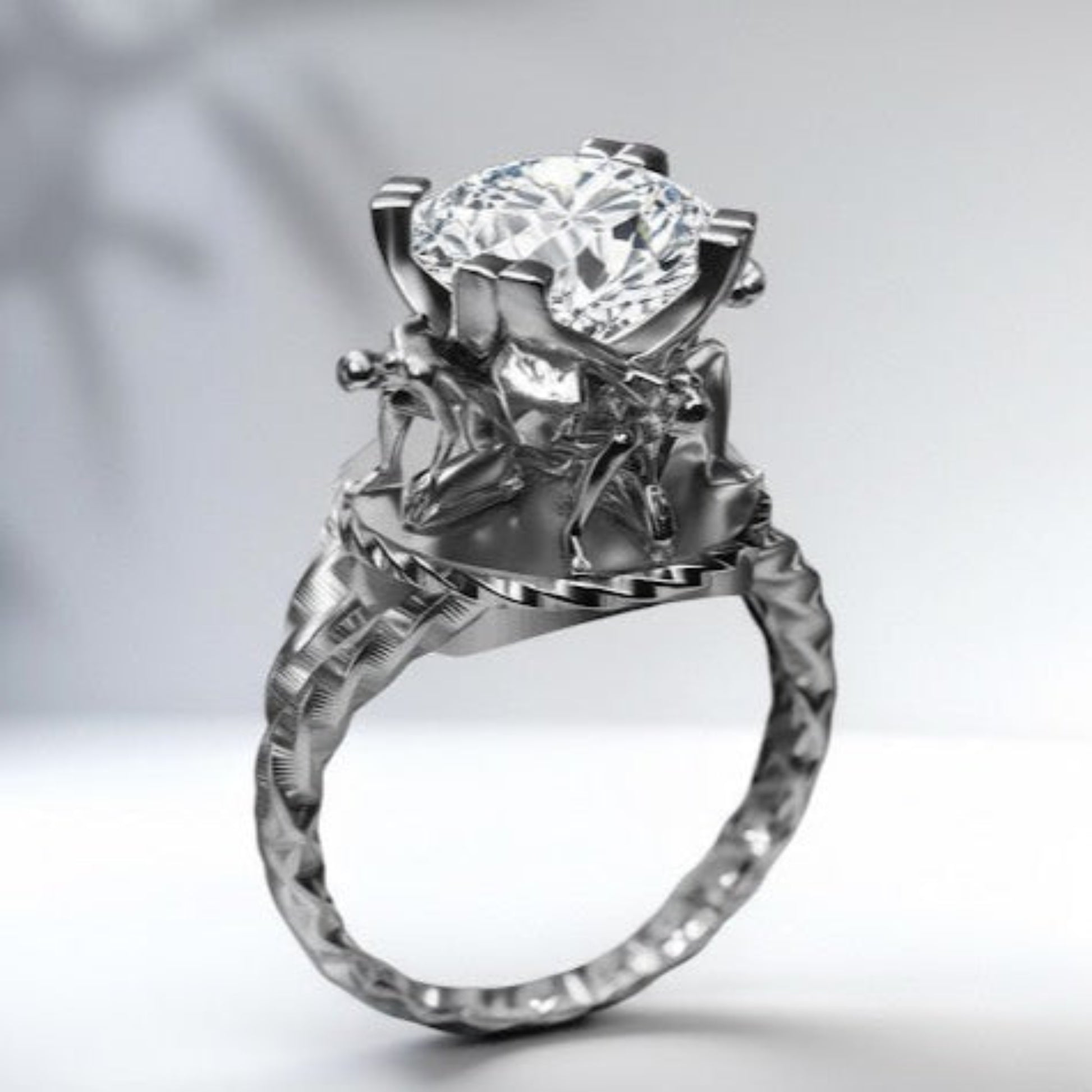 Front view of Seasons of Life — 925 sterling silver sculptural ring with organic relief