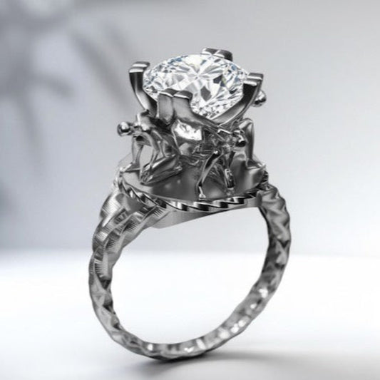 Front view of Seasons of Life — 925 sterling silver sculptural ring with organic relief