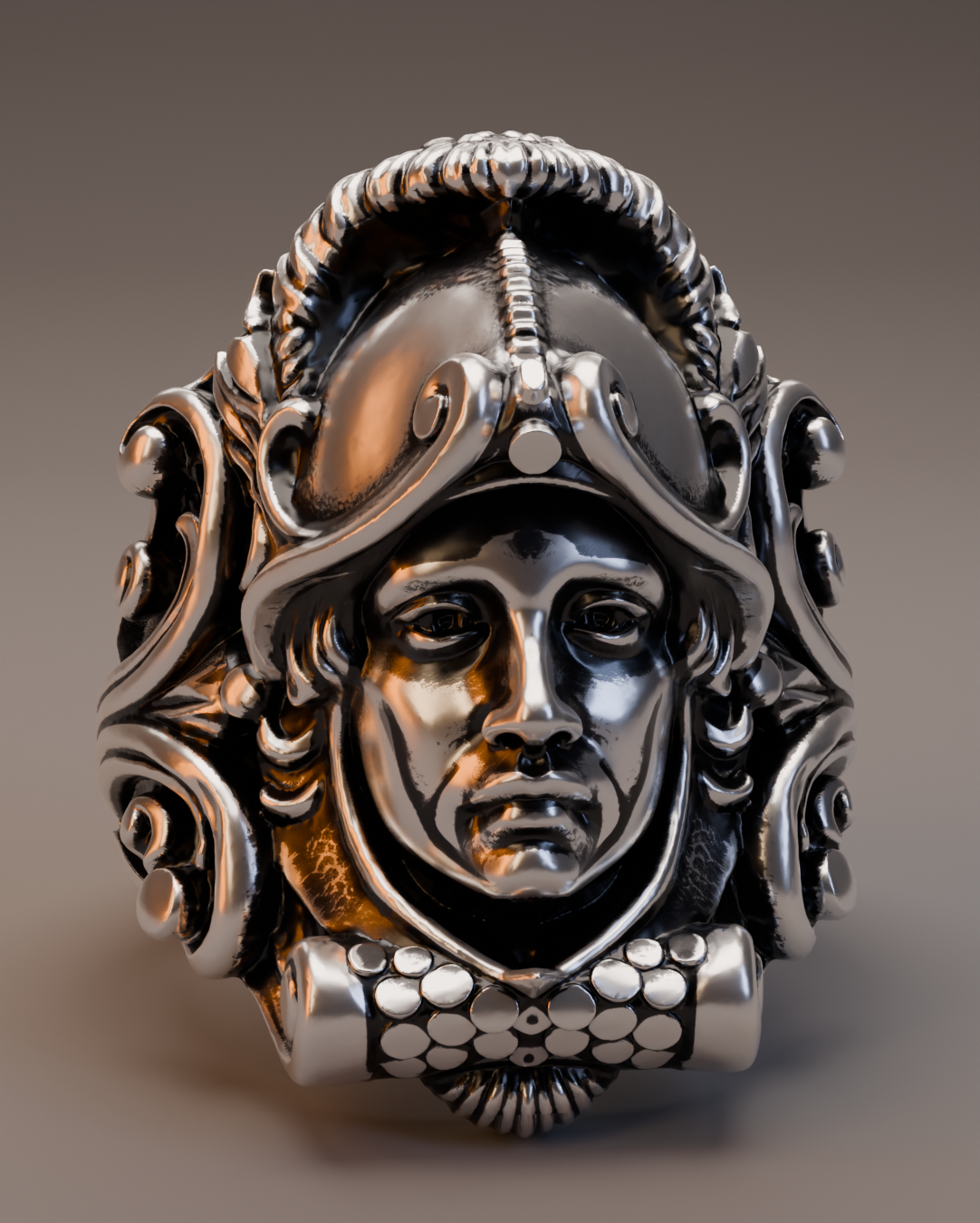 Threshold Guardian Ring front view in sculptural 925 sterling silver