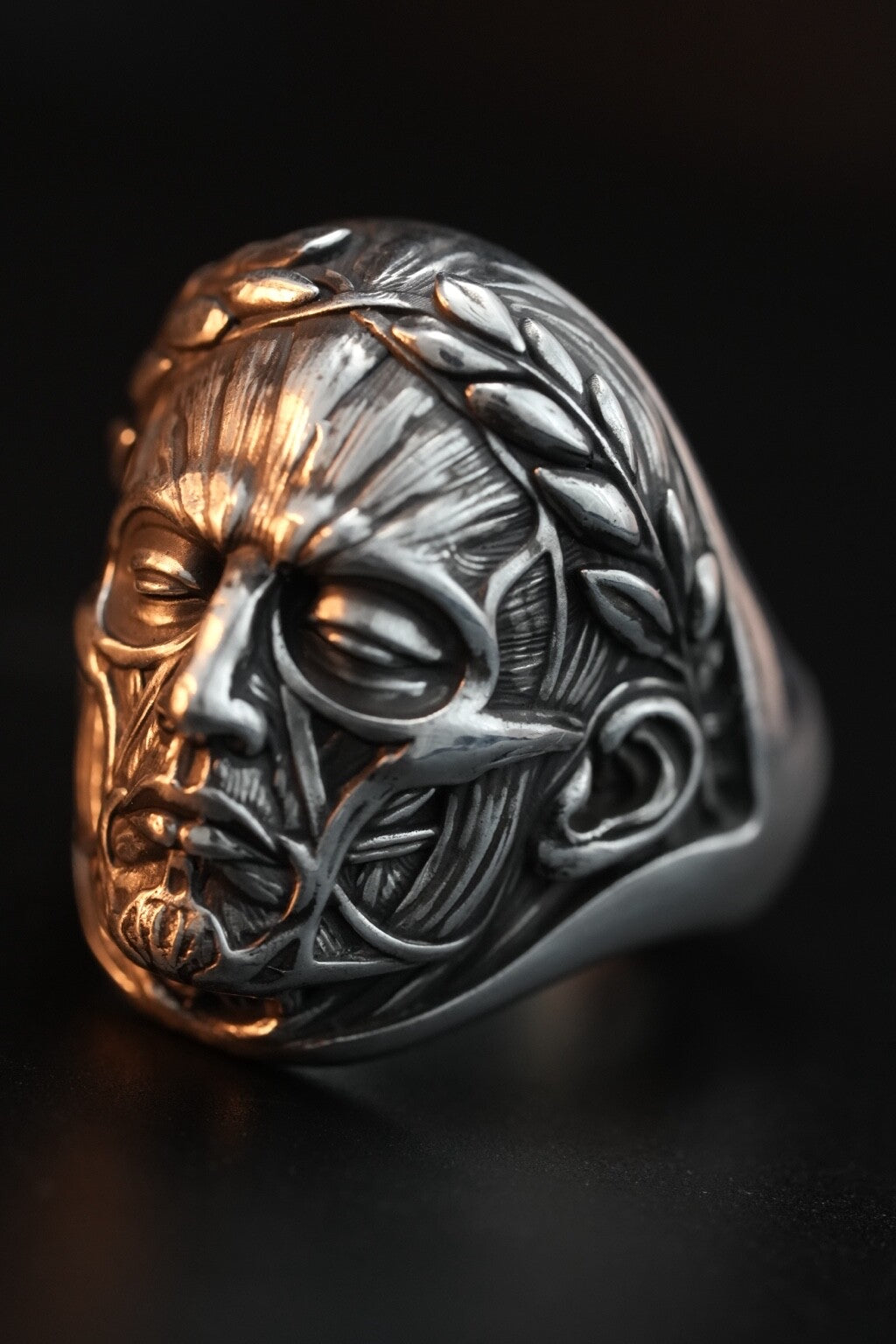 Three-quarter detail of the Anatomy of Power anatomical face ring