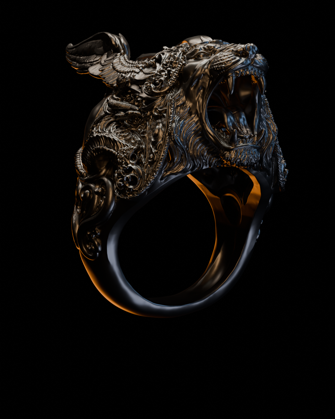 Arkangelion Ring – Winged Lion Sculptural Ring in Sterling Silver