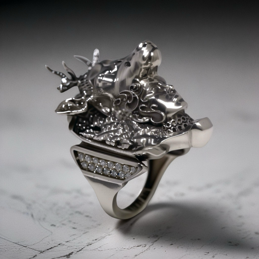 “Actaeon ring in 925 sterling silver — sculptural Greek myth statement ring”