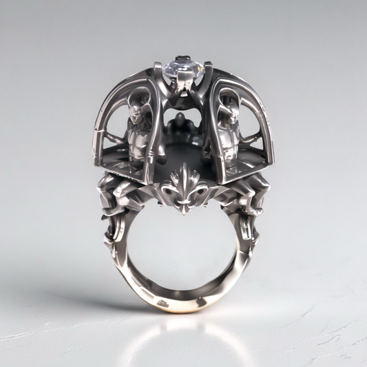 “Side view of sculptural 925 sterling silver statement ring — Apocalypse Now”