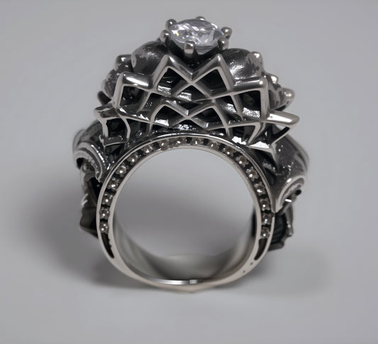 “Mandala Ring in 925 sterling silver — front view sculptural sacred geometry”