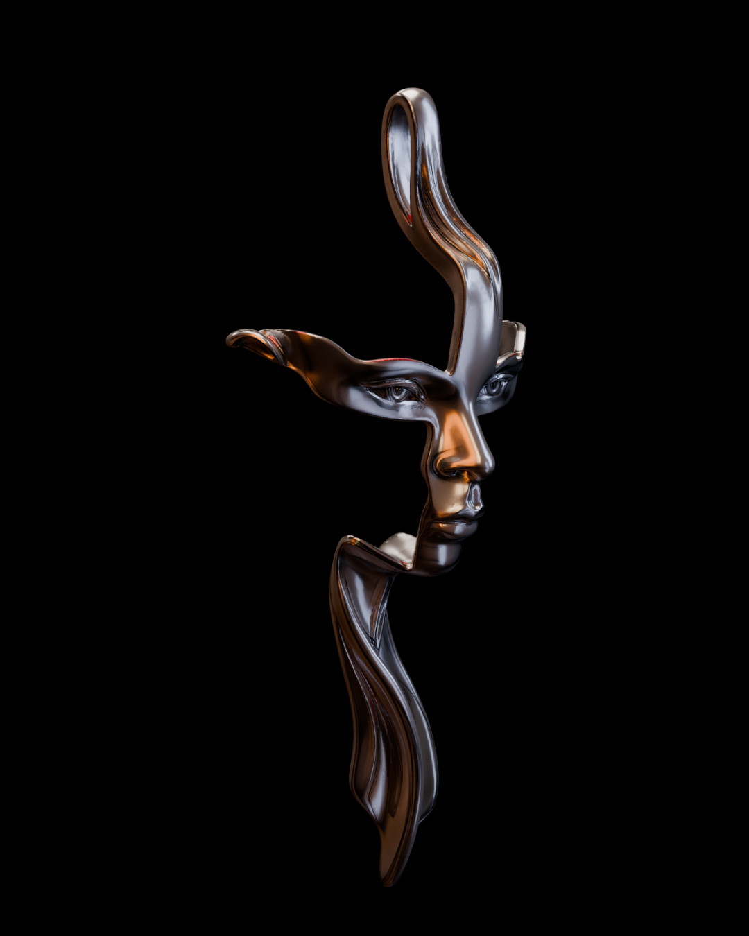 close-up of symbolic face pendant in sterling silver
