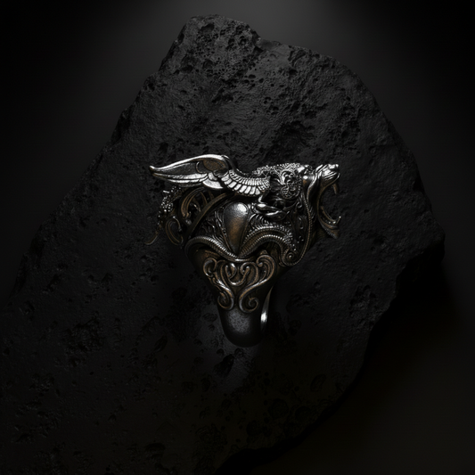 Arkangelion Ring – Winged Lion Sculptural Ring in Sterling Silver