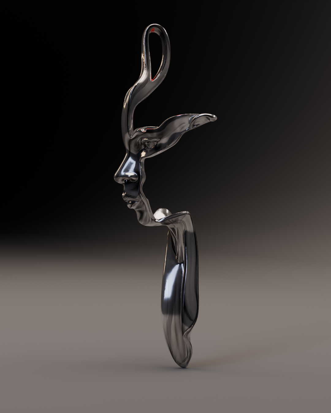 side view of existential sculptural pendant in silver