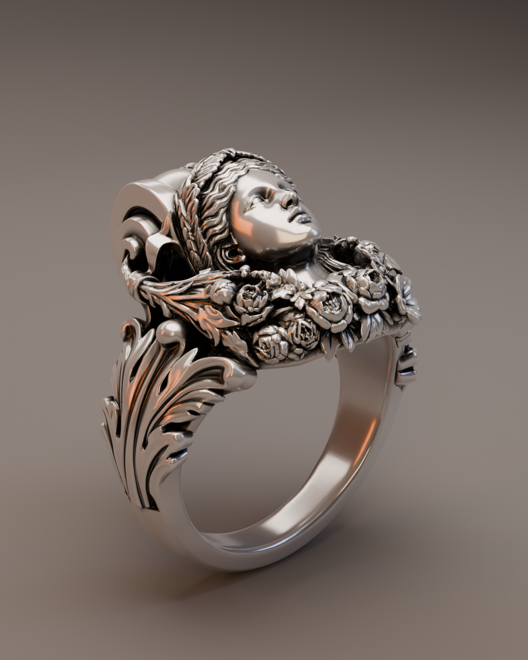 statement silver ring inspired by caryatid columns and sacred architecture