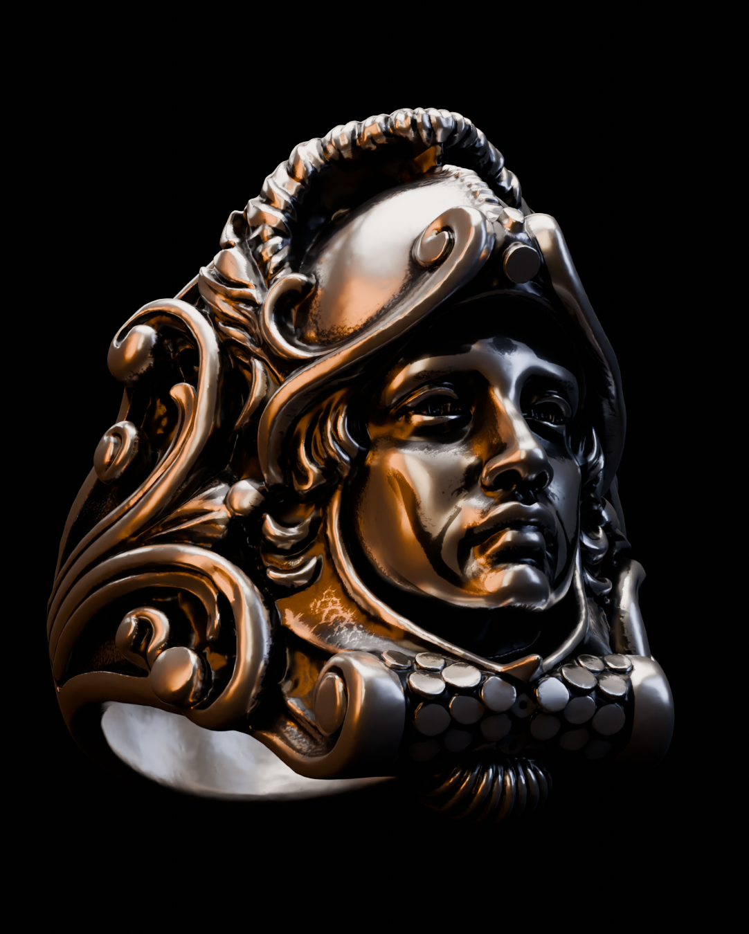 sterling silver ring inspired by ancient doorway ornaments and mascarons