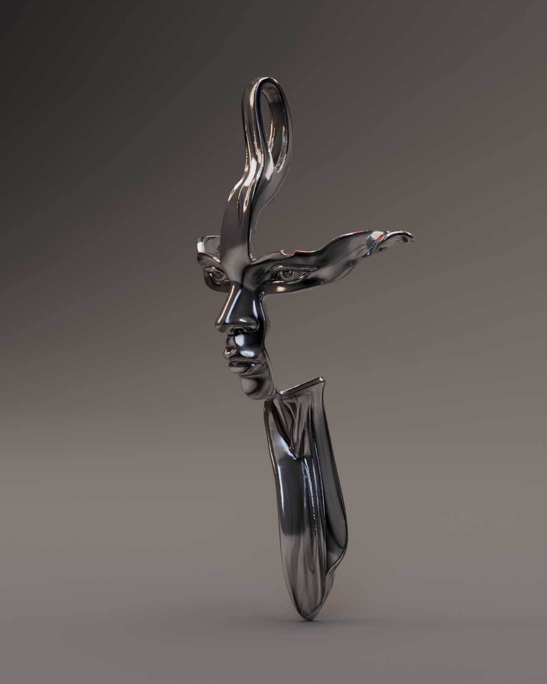 front view of symbolic human face pendant in solid silver