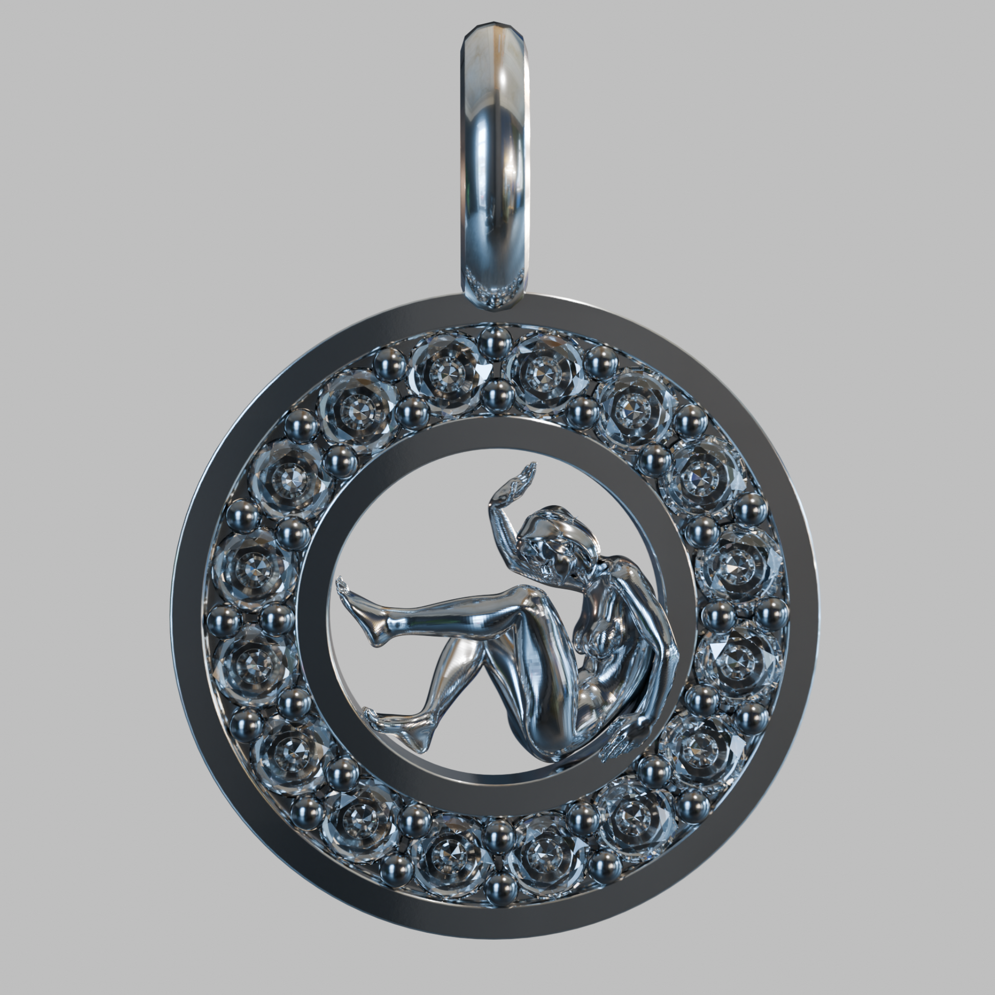 Front view of The Punishment of Venus — 925 sterling silver Venus pendant necklace in sculptural relief